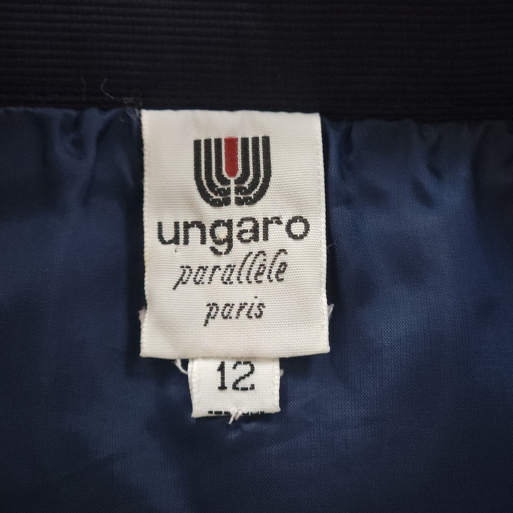 UNGARO Parallèle Paris Pencil Skirt Vintage Size 12 Navy Floral Ribbed $550 - Picture 5 of 10